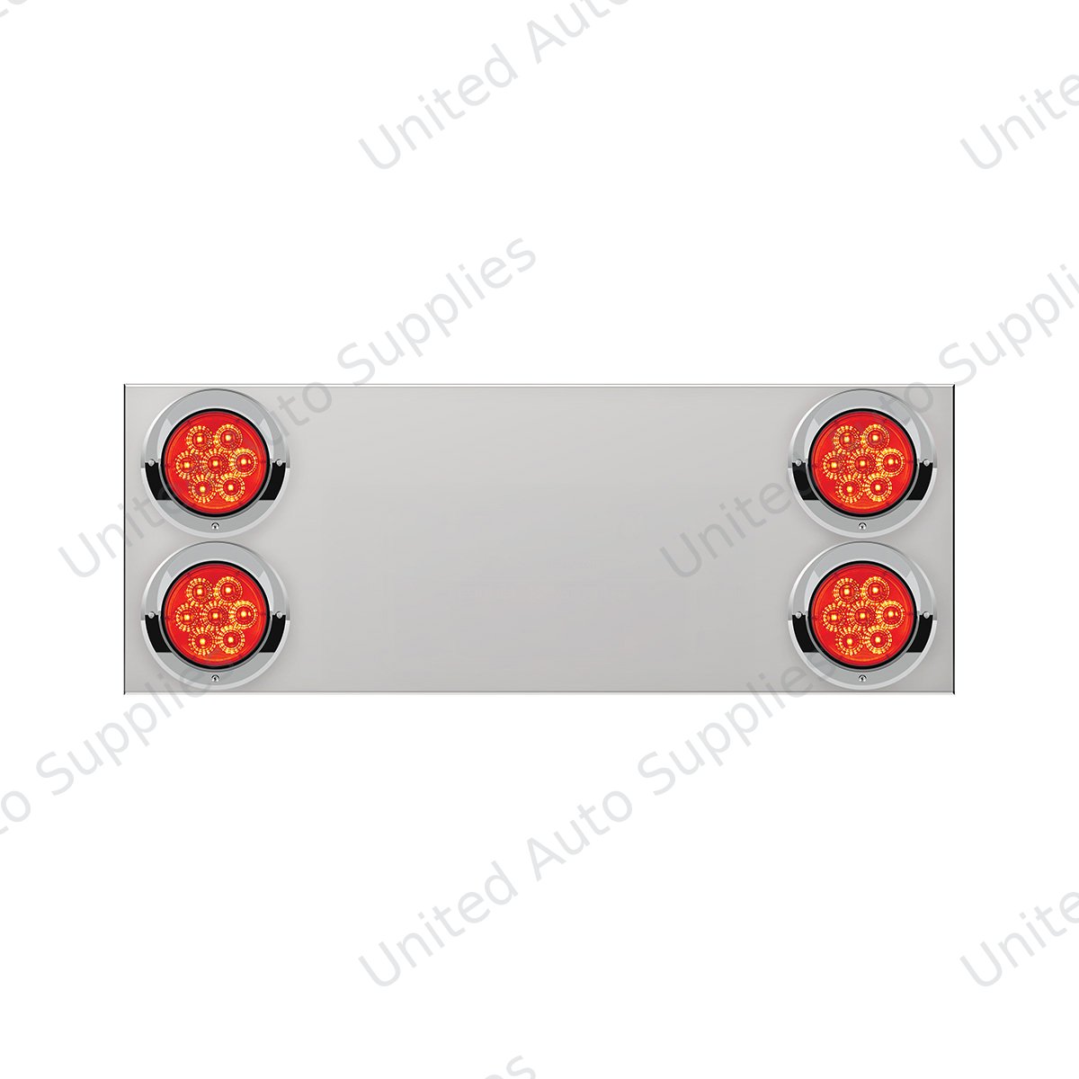 33-3/4" Stainless Rear Center Panel With Four 7 LED 4" Reflector Lights & Visors(No LP Holes)-Red LED/Red Lens