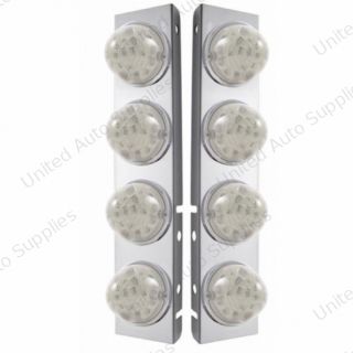 SS Front Air Cleaner Bracket W/8X 17 Amber LED Refl. Watermelon Lights & SS Bezels For Peterbilt-Clear Lens (Pair)