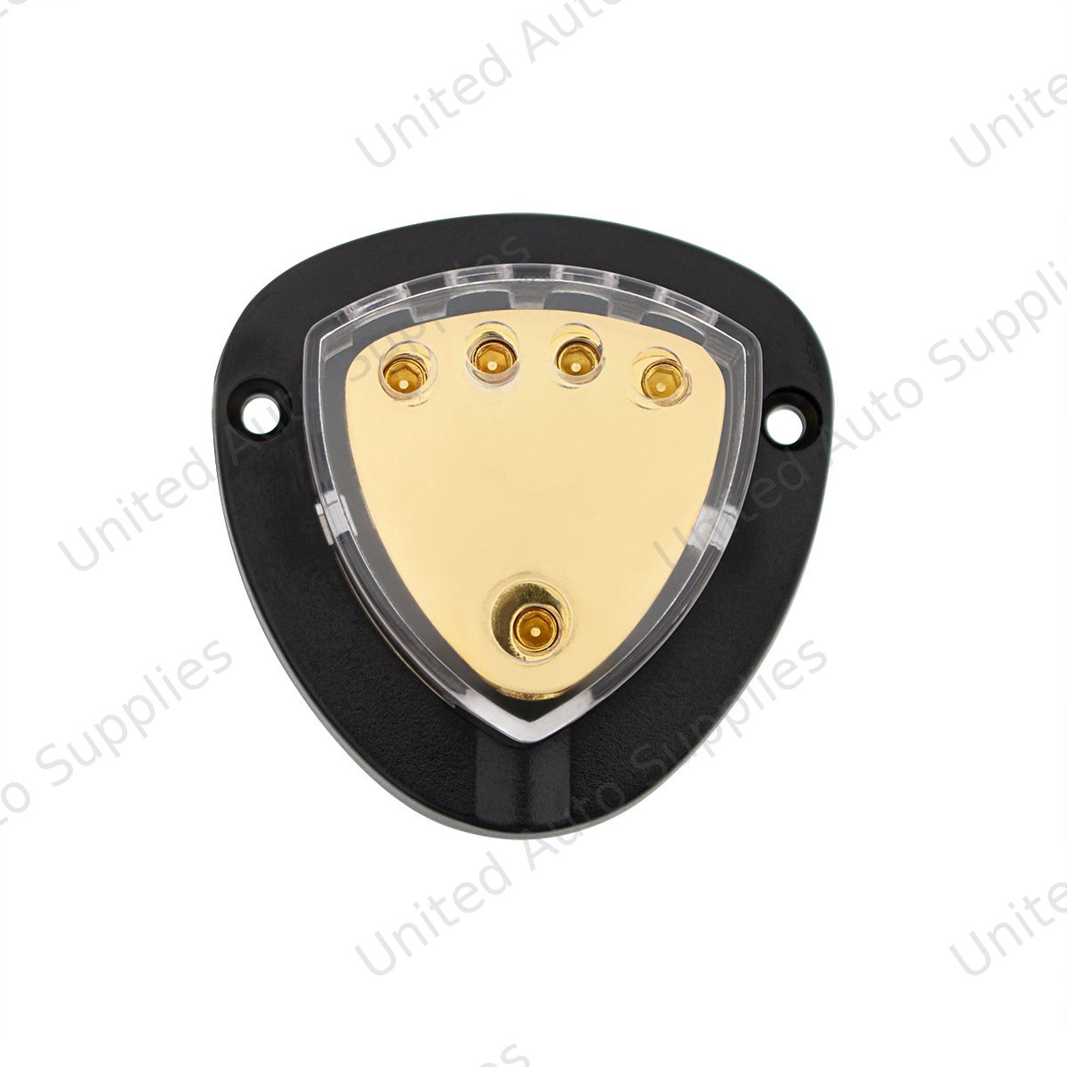 Gold Distribution Block with (1) 4 AWG input and (4) 8 AWG outputs, Triangular Shape 1 Pc.
