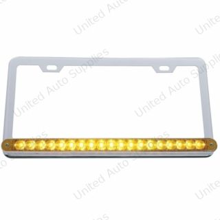Chrome License Plate Frame With 19 LED 12" Reflector Light Bar - Amber LED/Amber Lens