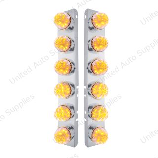 SS Front Air Cleaner Bracket W/12X 17 LED Watermelon Lights & SS Bezels For Peterbilt-Amber LED/Clear Lens (Pair)