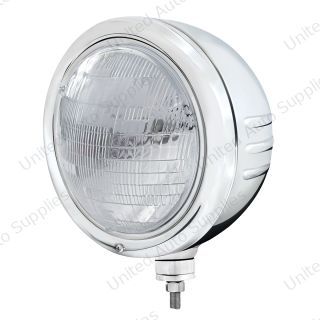 Stainless Classic Embossed Stripe Headlight Housing With 6014 Seal Beam Headlight