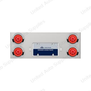 33-3/4" Stainless Rear Center Panel With Four 21 LED 4" GloLight & Visors - Red LED/Red Lens