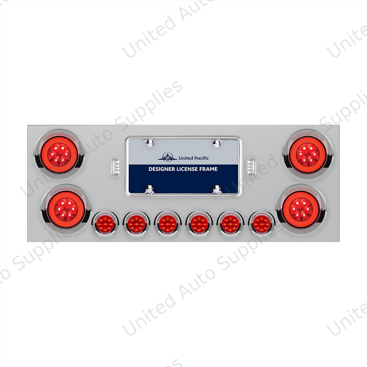 SS Rear Center Panel With 4X 21 LED 4" GloLight & 6X 9 LED 2" Lights & Visors-Red LED & Lens