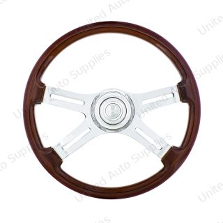 18" 4 Spoke Steering Wheel With Chrome Horn Bezel And Horn Button