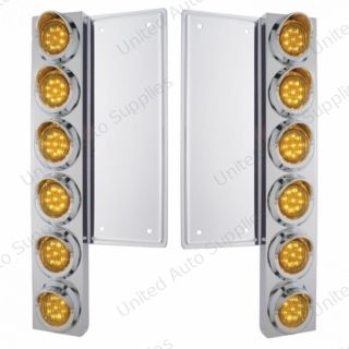 FL SS Front Air Cleaner Bracket W/12X 9 LED 2" Lights & Visors -Amber LED & Lens (Pair)