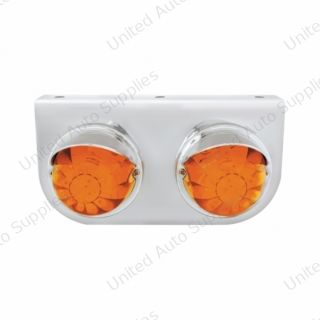 SS Light Bracket With 2X 17 LED Dual Function Watermelon Lights & Visors - Amber LED & Lens