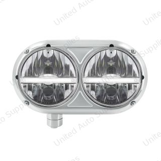 Headlight Assembly With 304 SS Housing & LED Headlights W/White LED Position Light For Peterbilt 359 - Driver