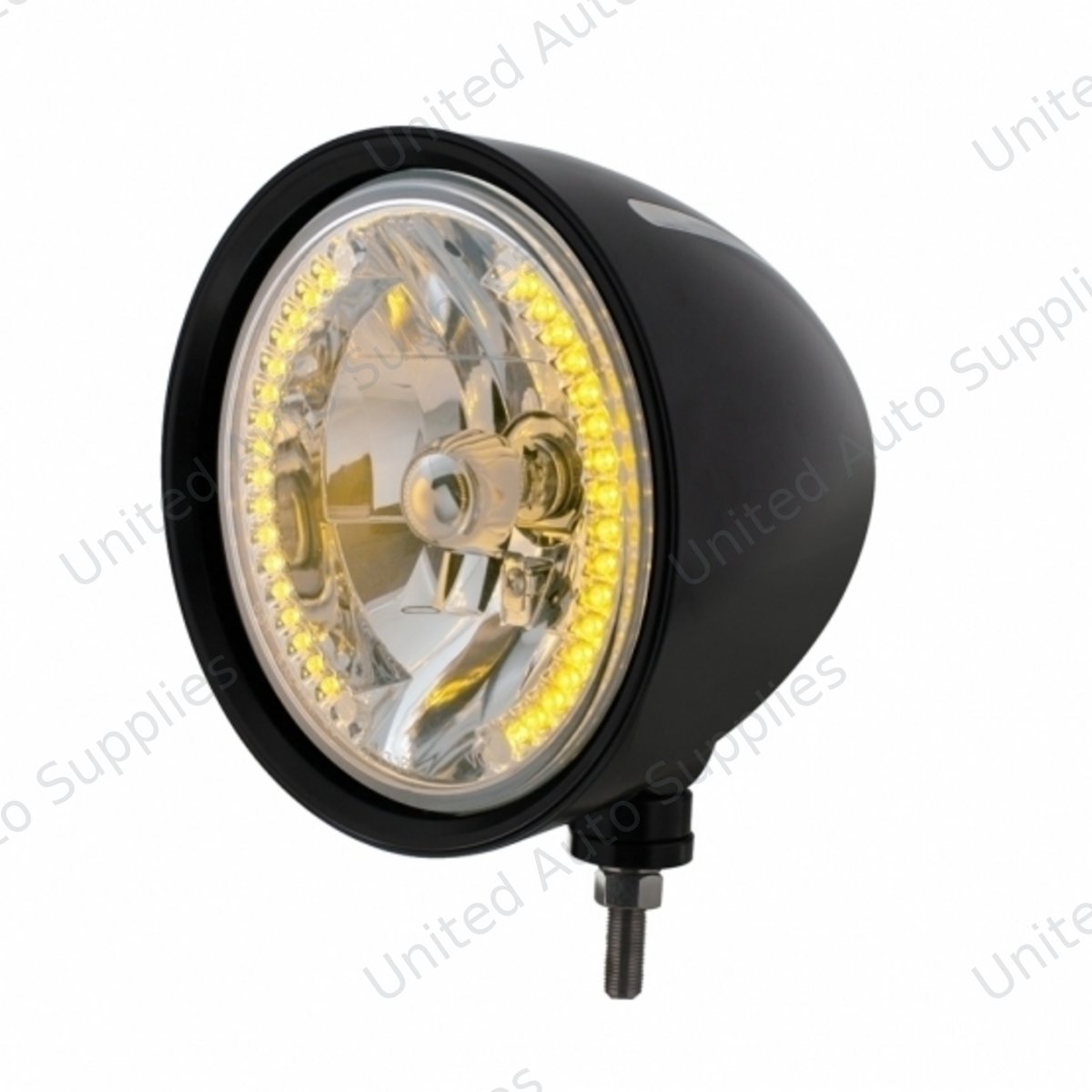 Black "Billet" Style Groove Headlight H4 Bulb With 34 Amber LED
