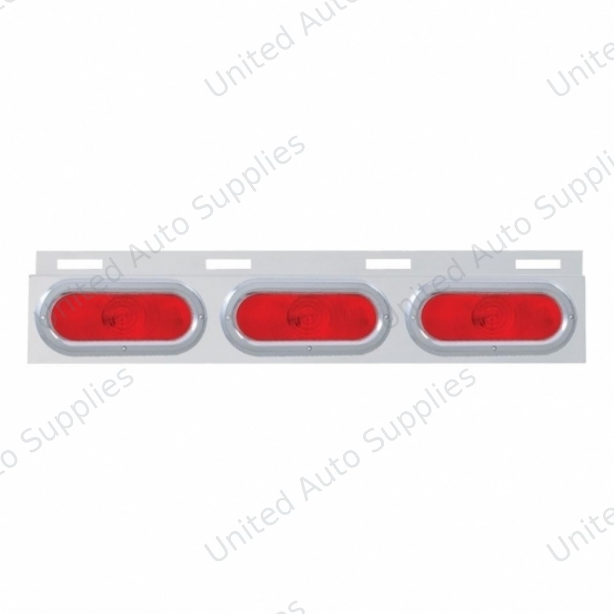 Stainless Top Mud Flap Plate With 3 Oval Lights & Bezel - Red Lens (Each)