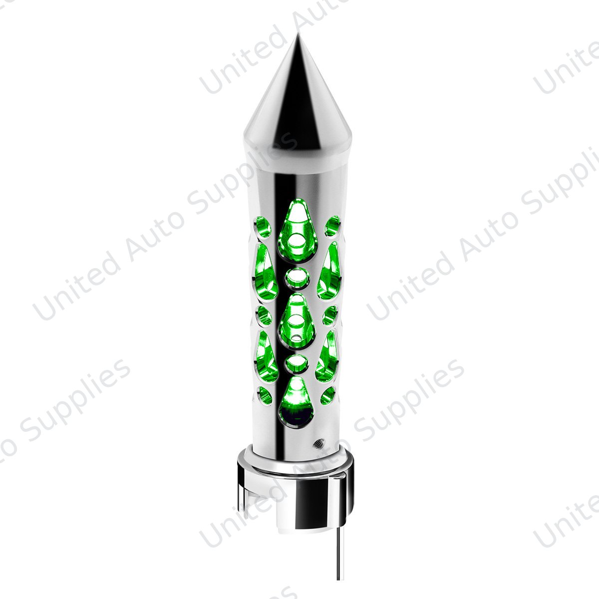 Brooklyn Spike Gearshift Knob With LED 13/15/18 Speed Adapter - Chrome/Green LED