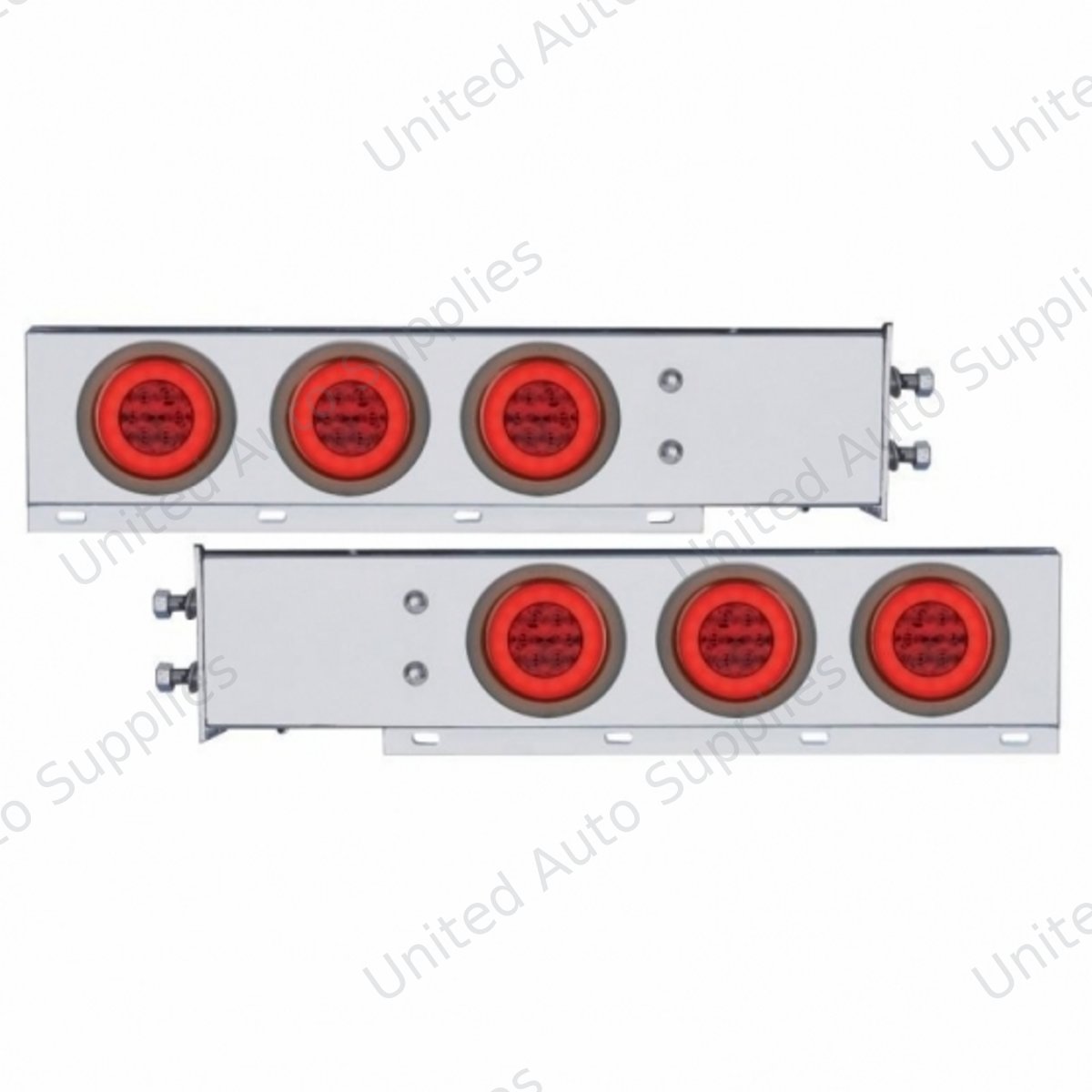 2.5" Bolt Pattern Chrome Spring Loaded Rear Bar W/6X 21 Red LED 4" GloLight & Grommet-Red Lens (Pair)
