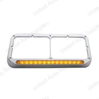 14 LED Chrome Rectangular Dual Headlight Bezel - Amber LED/Amber Lens