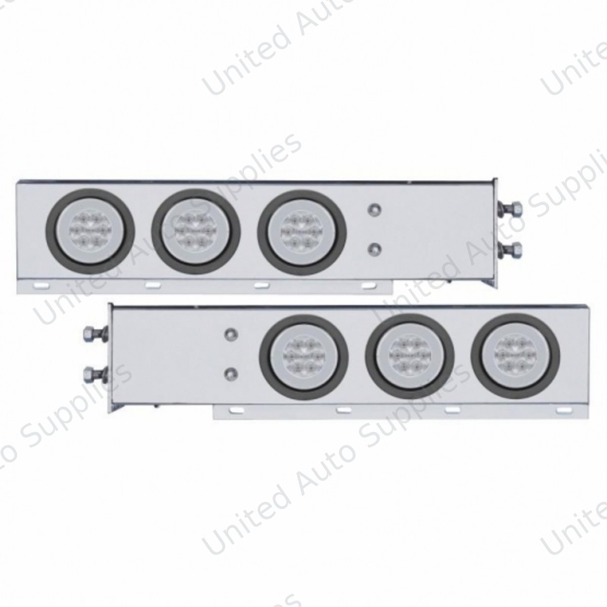 2.5" Bolt Pattern Chrome Spring Loaded Rear Bar W/6X 21 Red LED 4" GloLight & Grommet-Clear Lens (Pair)