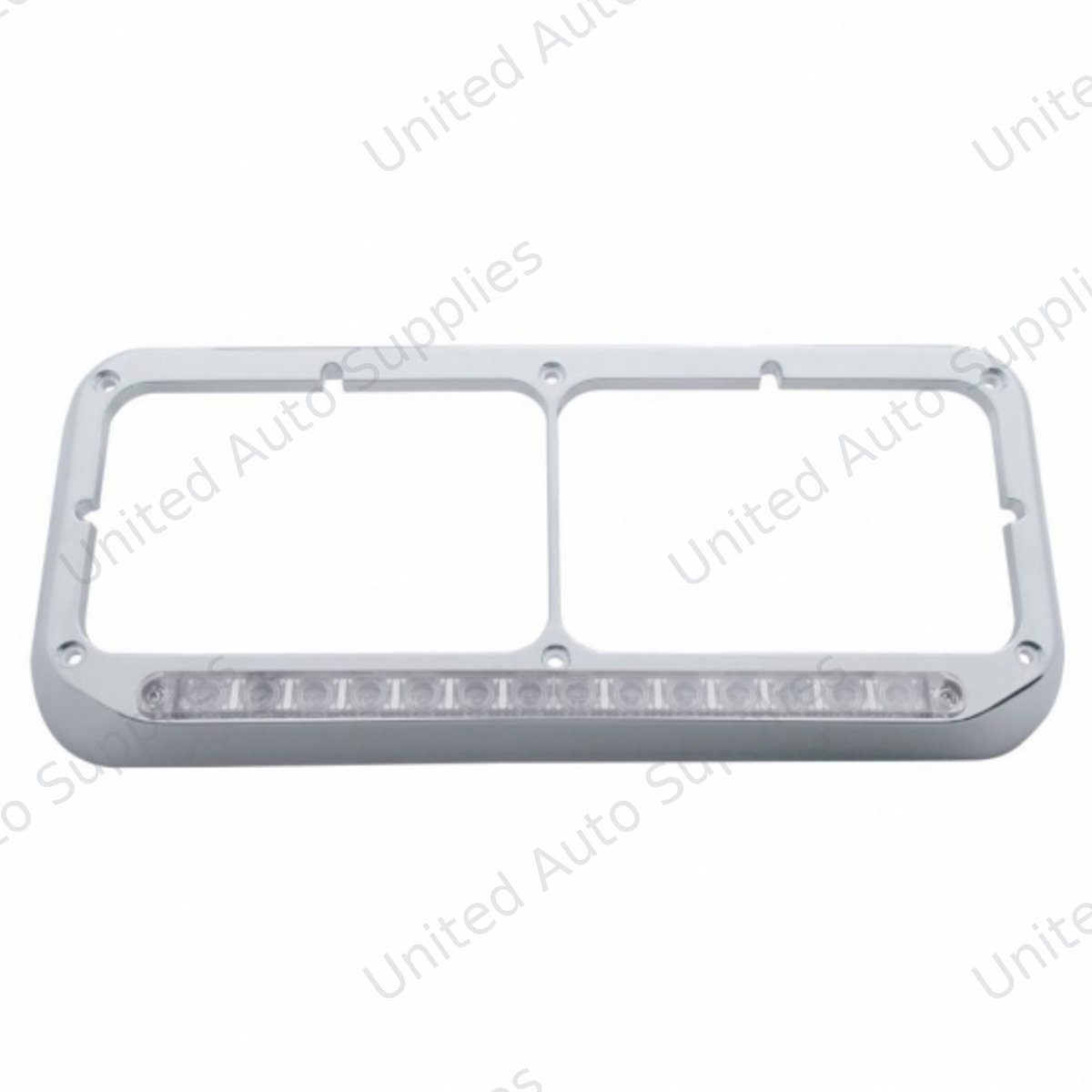 14 LED Chrome Rectangular Dual Headlight Bezel - White LED/Clear Lens
