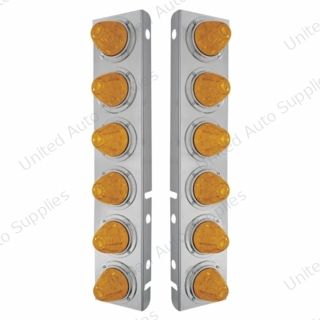SS Front Air Cleaner Bracket With 12X 11 LED Watermelon Lights & Bezels For Peterbilt-Amber LED & Lens