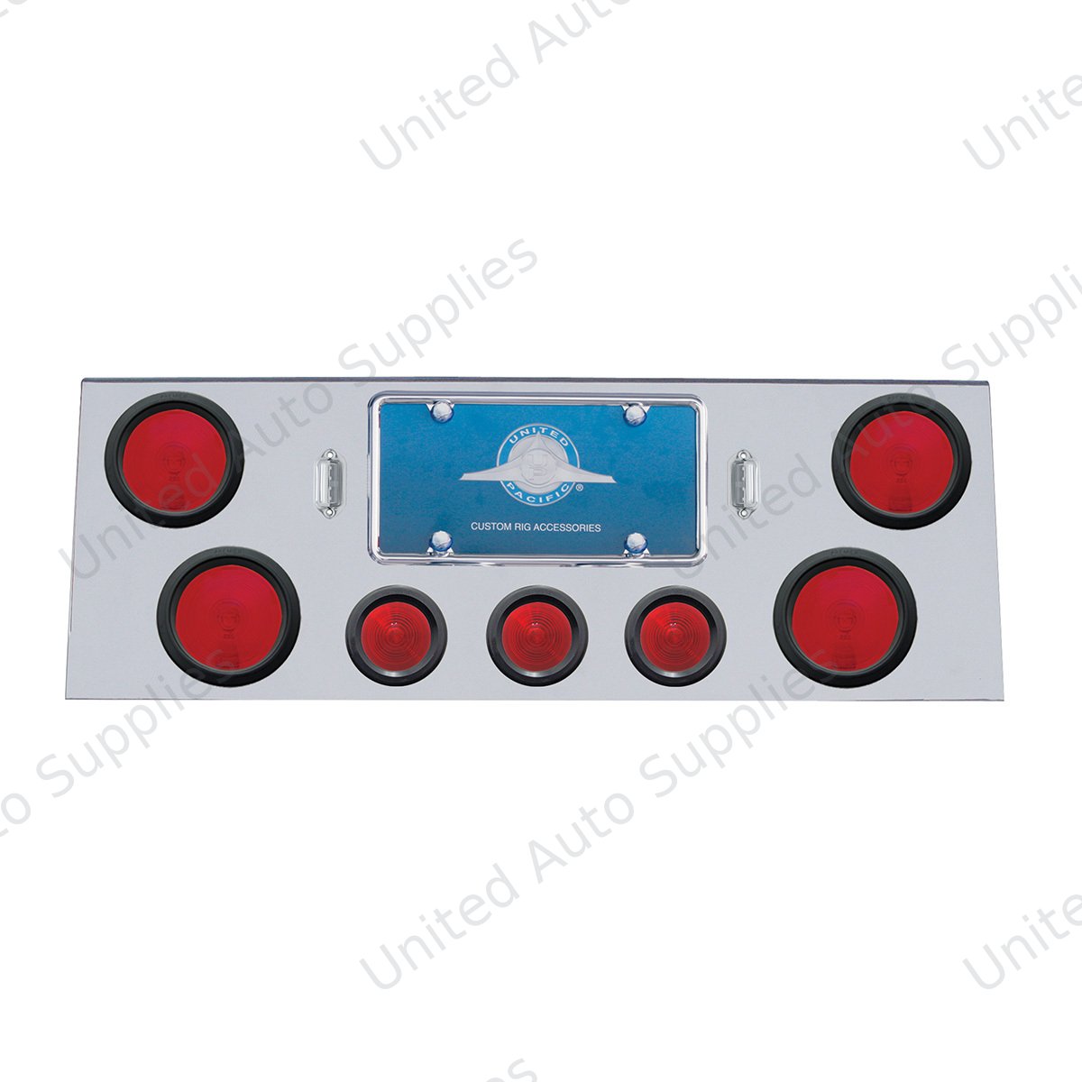 Stainless Rear Center Panel With 4X 4" Lights & 3X 2.5" Beehive Lights & Grommets