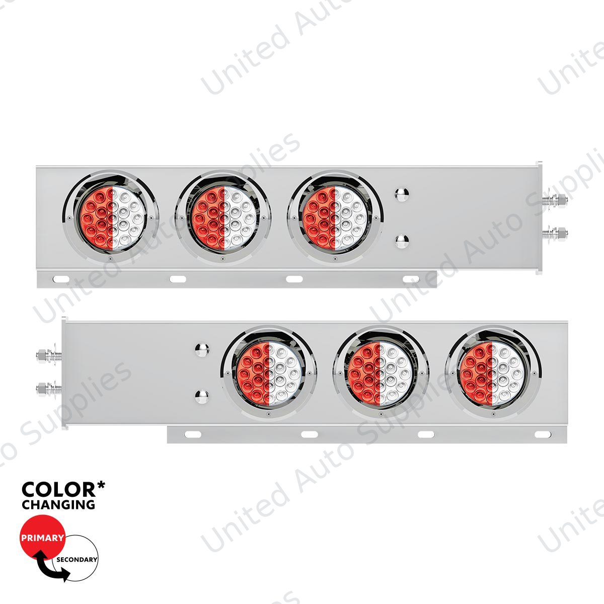 2.5" Bolt Pattern SS Spring Loaded Light Bar With 6X Double Fury 19 LED Lights & Visors-Red & White(Pair)