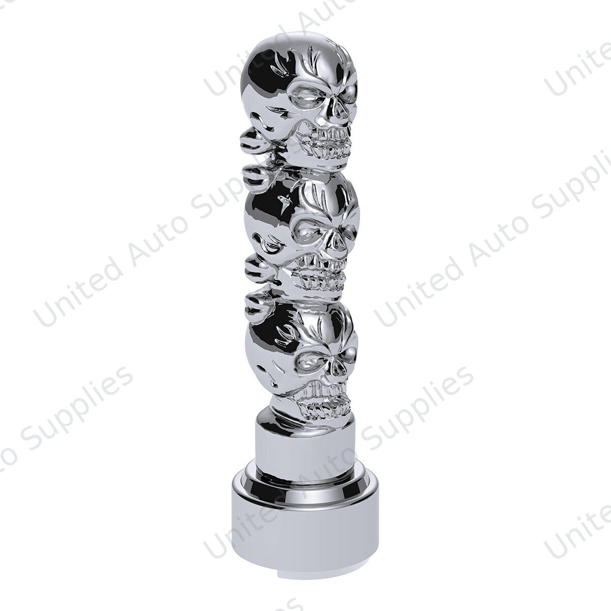 Thread-On 3-Skulls Gearshift Knob With Adapter For Eaton-Fuller 9/10 Speed Shifter-Chrome