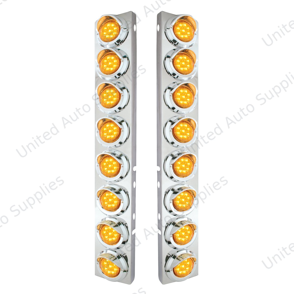 SS Front Air Cleaner Bracket With 16X 9 LED 2" Lights & Visors For Peterbilt-Amber LED & Lens