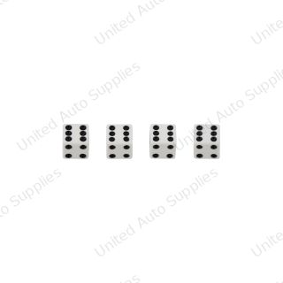 White Dice Valve Caps With Black Dots (Set of 4)