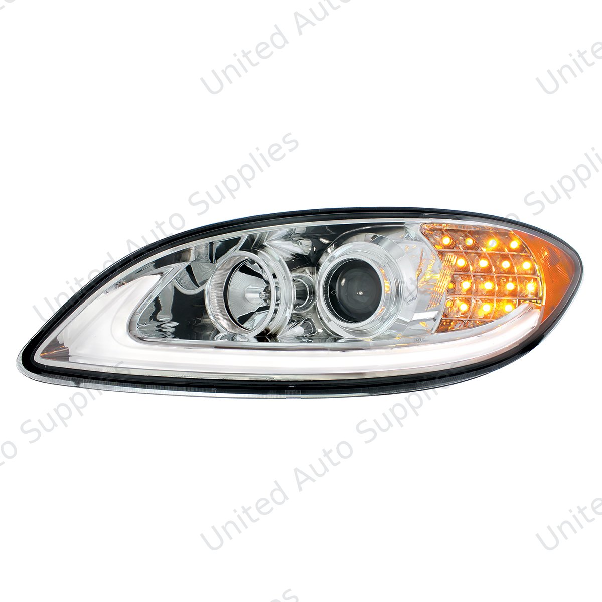 Chrome Projection Headlight With LED Turn Signal & Light Bar For 2006-2017 International Prostar - Driver