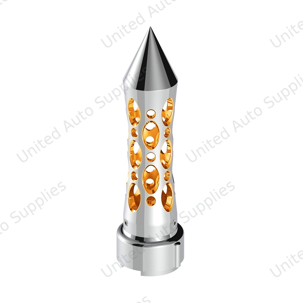 Thread-On Daytona Spike Gearshift Knob With LED 9/10 Speed Adapter - Chrome/Amber LED