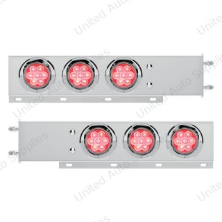 3-3/4" Bolt Pattern Deluxe SS Spring Loaded Bar W/6X 7 Red LED 4" Reflector Light & Visors -Clear Lens (Pair)