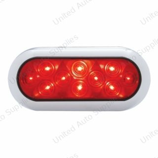 10 LED 6" Oval Flange Mount Light With Bezel (Stop, Turn & Tail) - Red LED/Red Lens (Bulk)