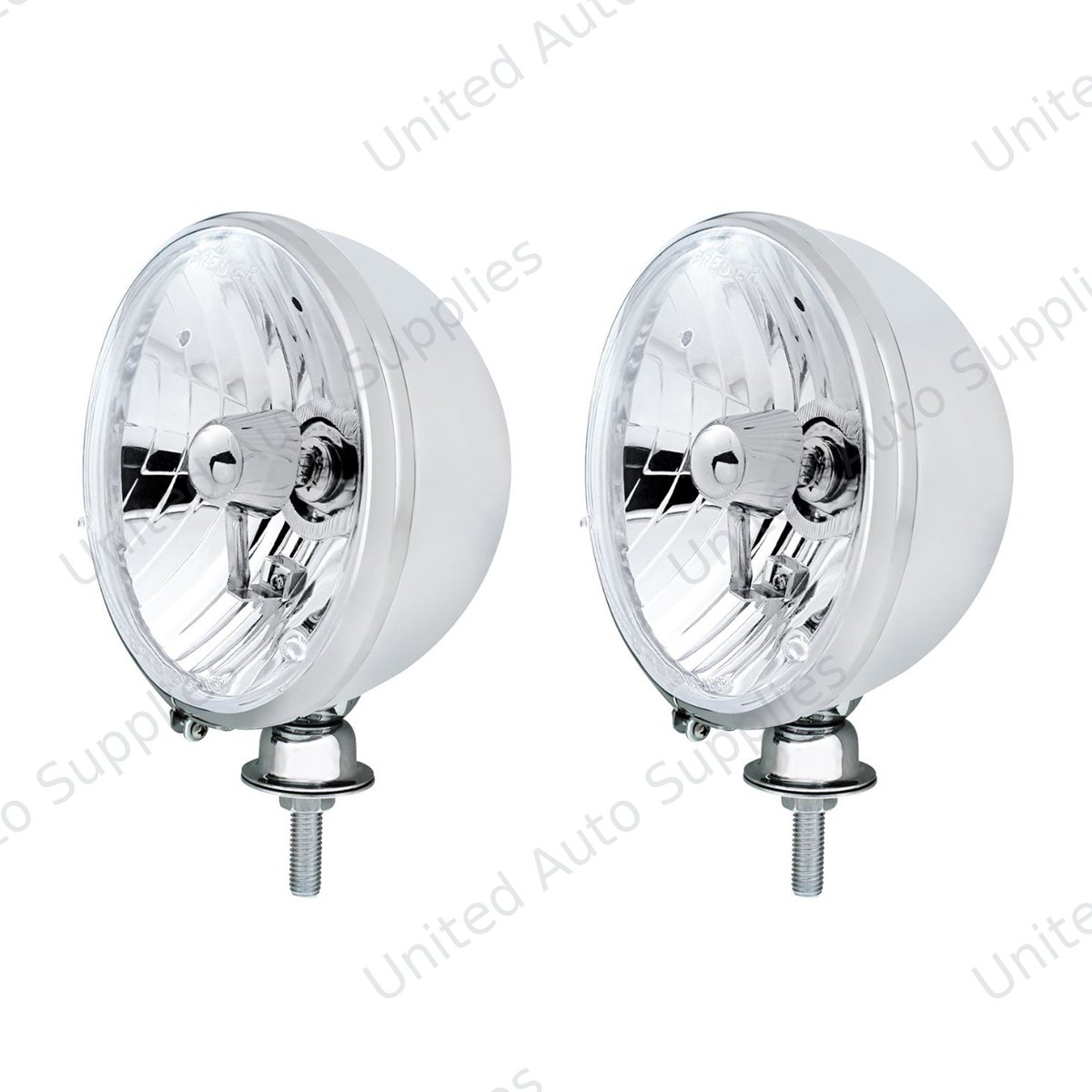 7" Chrome Kingbee Style 12V Headlight With H4 Crystal Halogen Bulbs (Pair)