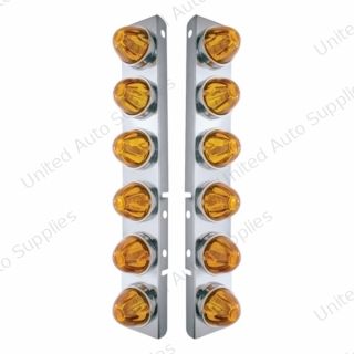 SS Front Air Cleaner Bracket With 12X Glass Watermelon Lights & SS Bezels For Peterbilt-Amber Lens
