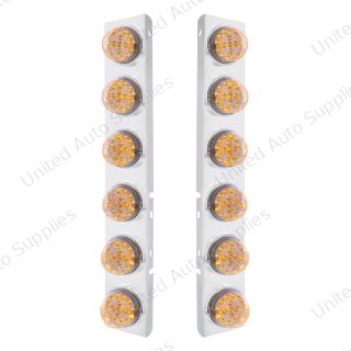 SS Front Air Cleaner Bracket With 12X 17 Amber LED Dual Function Reflector Lights & SS Bezels For Peterbilt-Clear Lens