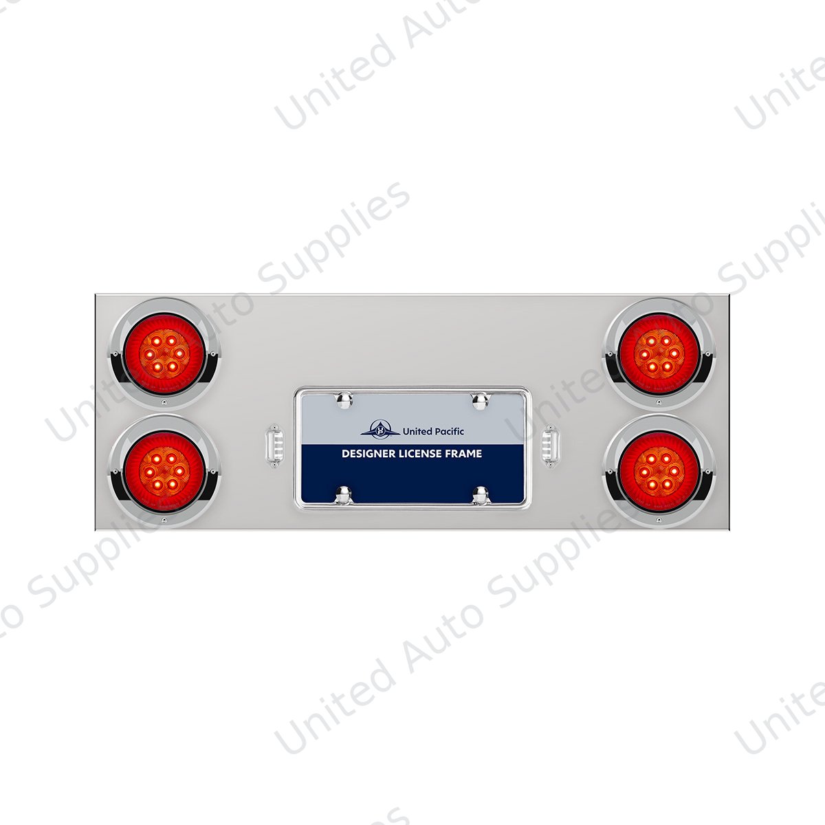 33-3/4" Stainless Rear Center Panel With 4X 16 LED 4" Turbine Lights & Visors - Red LED/Red Lens