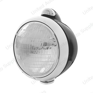Black Guide 682-C Style Headlight 6014 & LED Turn Signal - Clear Lens