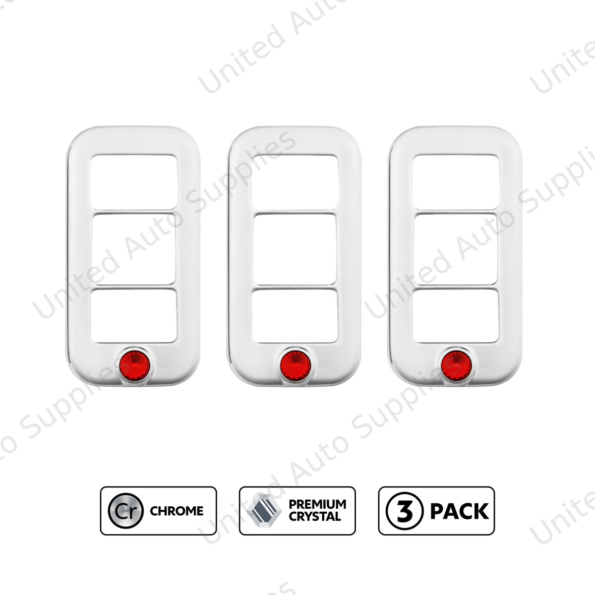 Rocker Switch Cover With 3 Openings & Color Crystal For Freightliner- Candy Red (3-Pack)