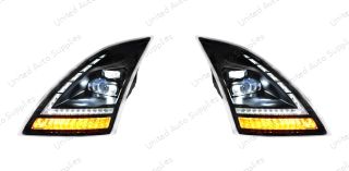 Blackout Full LED Headlight With LED Turn Signal and DRL For 2018-2024 Volvo VNL-Driver and Passenger (2pcs)