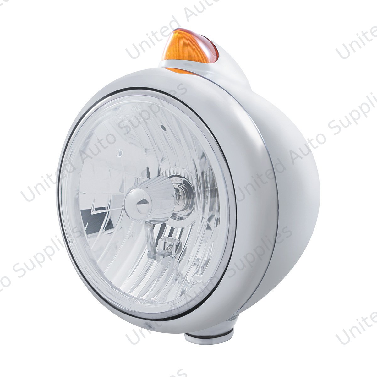 Stainless Steel Guide 682-C Headlight Crystal H4 & Original Style LED Signal - Amber Lens