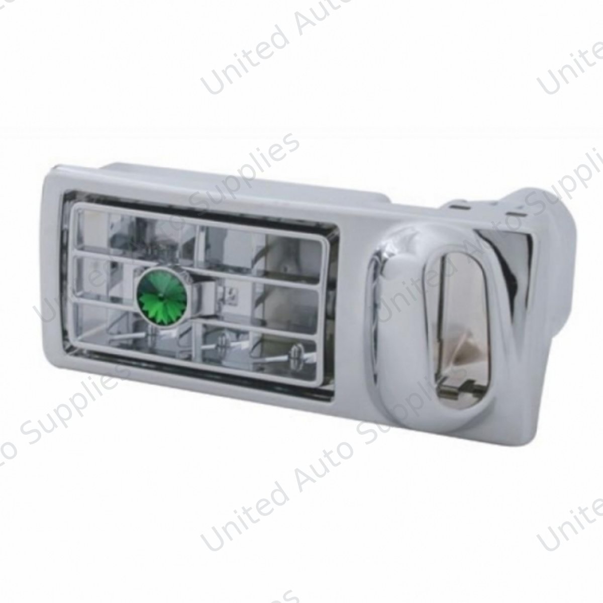 Chrome Plastic A/C Vent With Color Crystal For 2002-2005 Kenworth - Green Crystal - Passenger