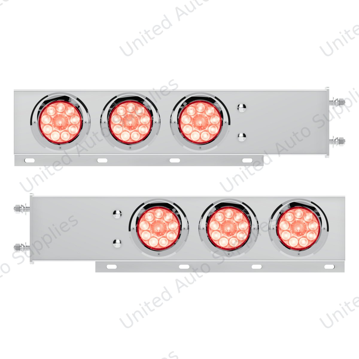 3-3/4" Bolt Pattern Deluxe SS Spring Loaded Bar W/6X 10 LED 4" Lights & Visors -Red LED/Clear Lens (Pair)