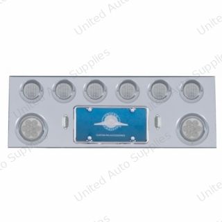 SS Rear Center Panel With 2X 7 LED 4" Reflector Light & 6X 13 LED 2.5" Light & Visor -Red LED/Clear Lens