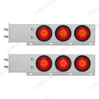 2.5" Bolt Pattern Chrome Spring Loaded Bar W/6X 4" 16 LED Turbine Lights - Red LED/Red Lens (Pair)