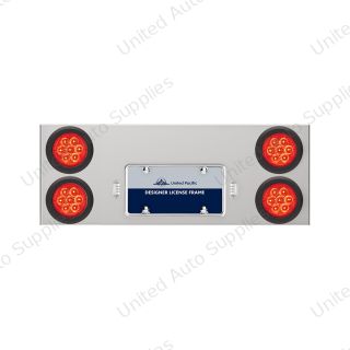 33-3/4" Stainless Rear Center Panel With Four 7 LED 4" Reflector Lights & Grommets - Red LED/Red Lens