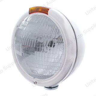 Stainless Steel "Classic" Headlight H6024 Bulb & Turn Signal - Amber Lens