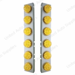 SS Front Air Cleaner Bracket With 12X 17 Amber LED Reflector Lights & SS Bezels For Peterbilt-Amber Lens