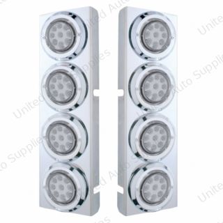 SS Front Air Cleaner Bracket With 8X 9 LED 2" Reflector Lights & Bezels For Peterbilt -Amber LED/Clear Lens