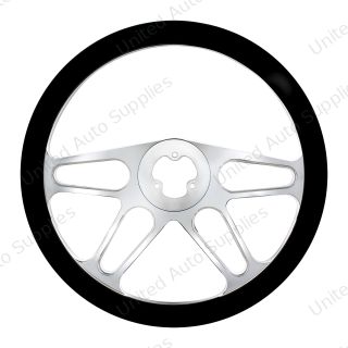 18" Chrome Aluminum "4-Spoke" Style Steering Wheel With Black Leather Rim