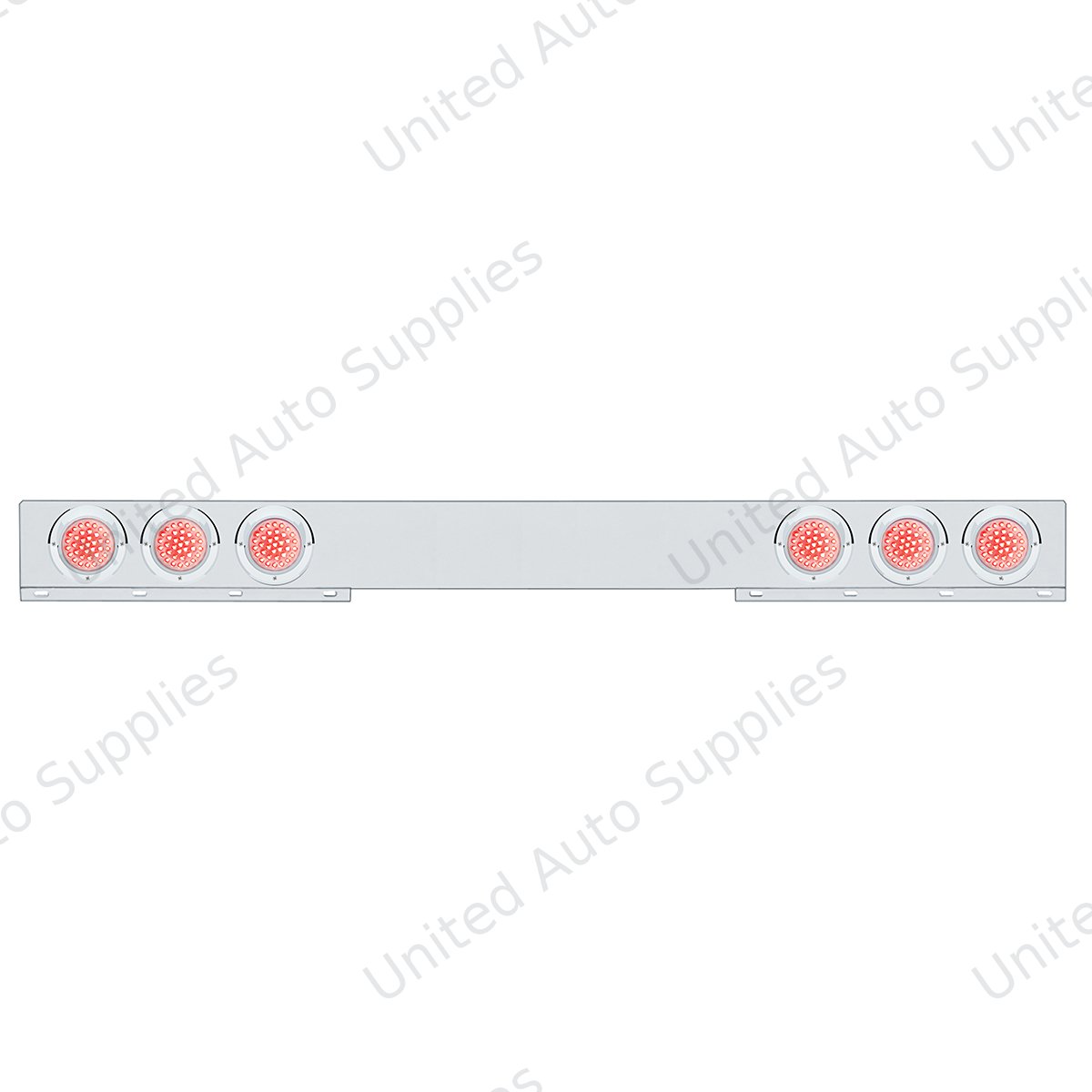Stainless 1 Piece Rear Light Bar With Six 36 LED 4" Lights & Visors - Red LED/Clear Lens