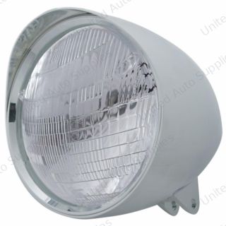 Motorcycle Chrome "Chopper" Headlight With Smooth Visor 6014 Bulb