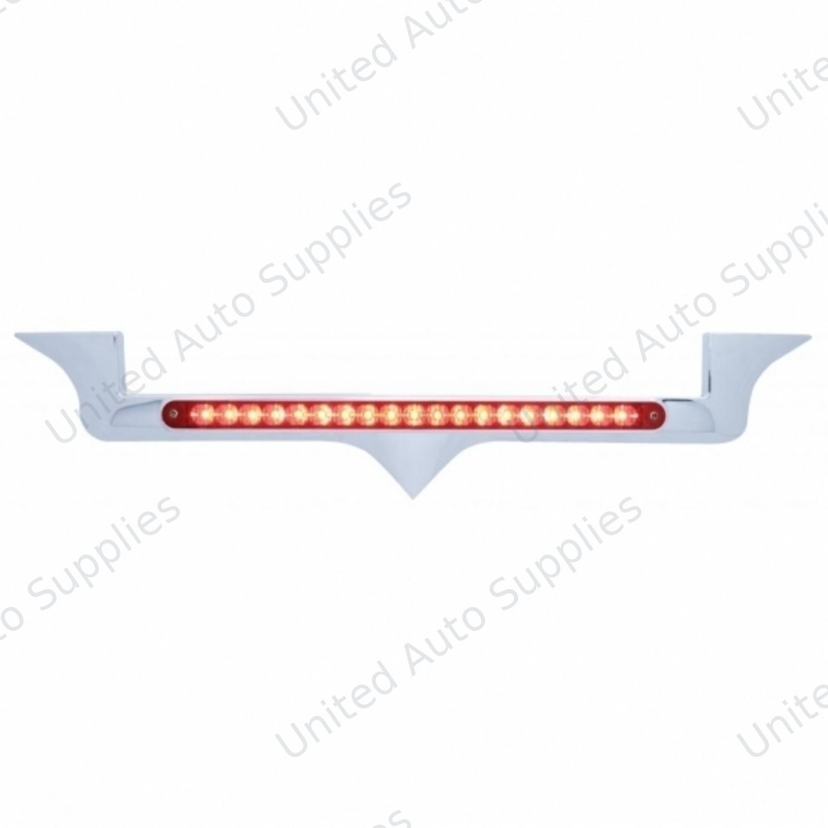 Chrome Hood Emblem Trim With 19 LED Reflector Light Bar For Kenworth - Red LED/Red Lens