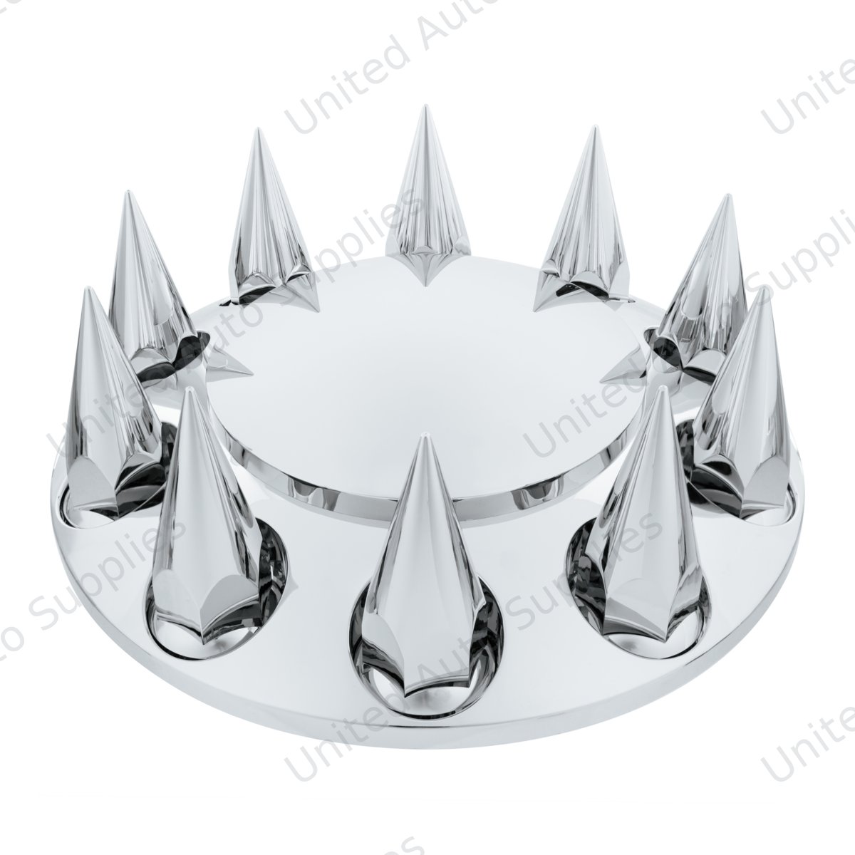 Dome Front Axle Cover With 33mm x 4-3/4" Super Spike Push-On Nut Covers - Chrome